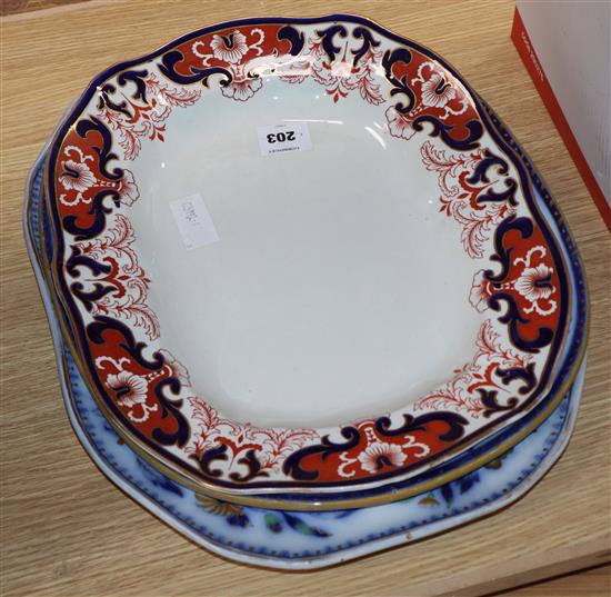 Two copeland spode meat dishes and a Royal Copenhagen Crown Derby meat dish